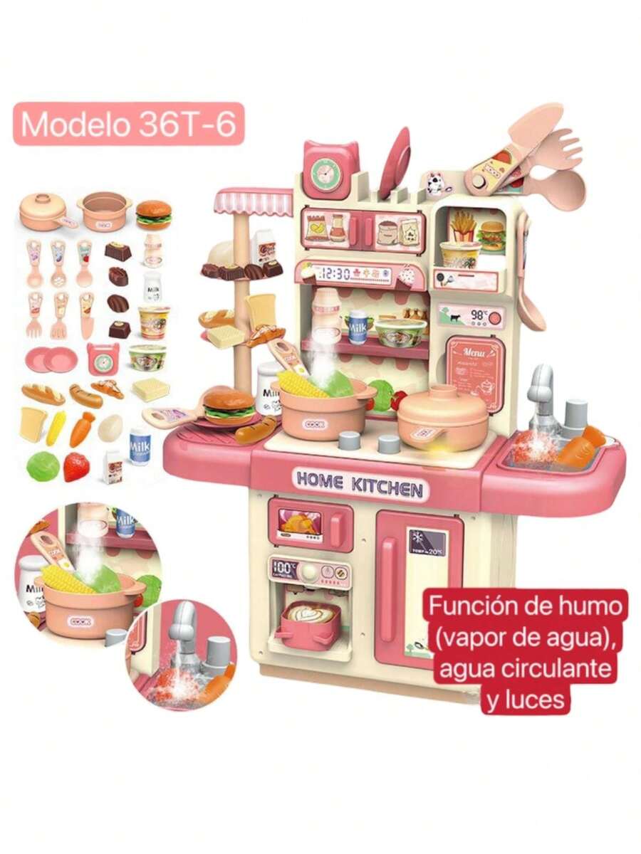High-Quality Kitchen Set, Stove With Lights And Circulating Water System, Toy Food And Kitchen Utensils For Children - Pink - View 1