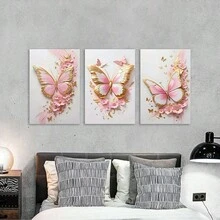 三件套，现代蝴蝶帆布墙画，3D立体墙饰，不含画框，适用于客厅、卧室、餐厅、办公室、咖啡厅、酒吧、花园，节日及生日礼物 - 彩色 - 查看 7