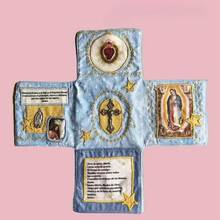 Handmade Pocket Sanctuary With Silver Cross – Catholic Travel Prayer Pouch, Embroidered Virgin Mary Design, Spiritual Christian Gift - Blue - View 1