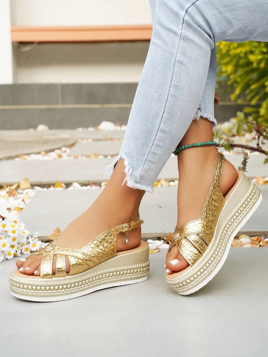 Women's Thick Sole Platform Sandals, Versatile For Teenagers, Summer - Gold - View 1