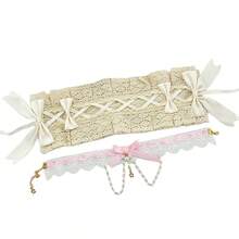 2pcs Gothic Lolita Style Headband + Choker Set, For Cosplay, Party, Photography, Lolita Dresses, Gothic, Elegant Headband With Intricate Lace Details, Women Headdress