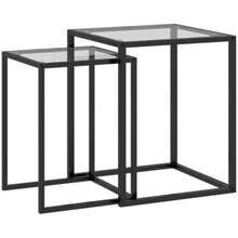 Set Of 2 Stackable Side Tables/Coffee Tables With Steel Legs, Modern Design For Living Room, Black - Black - View 6