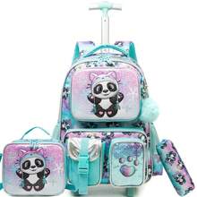 16-Inch Girls' Rolling Backpack With Lunch Box, Suitable For 8-10 Years Old Elementary School Students