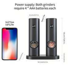 2pcs Electric Salt And Pepper Grinder Set, Adjustable Coarseness, Automatic Salt And Pepper Grinder With Base, Reusable, One-Handed Operation, Pepper Grinder Refillable, Suitable For Kitchen, Camping, BBQ, Kitchen Gadget, Kitchen Accessories, Electronic Spice Grinder With Decorative Base - Black - View 12