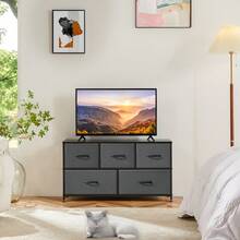 OLIXIS  Dresser For Bedroom With 5 Drawers, Wide Chest Of Drawers, Fabric Bedroom Dresser With Drawer Organizers, Storage Organizer Unit With Fabric Bins For Closet, Living Room, Hallway - 灰色 - 查看 7