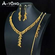 Luxury Dubai Gold Color Necklace Bracelet 21k Gold Plated Saudi Muslim Fashion Zirconia Choker Arab Women Wedding Party Jewelry - Jewelry Sets - View 6