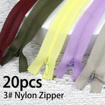 20 piezas de Cremalleras invisibles de nailon #3 de colores aleatorios, accesorios de costura DIY para vestidos de encaje, almohadas, bolsillos, bolsas, bolsos de diferentes tamaños