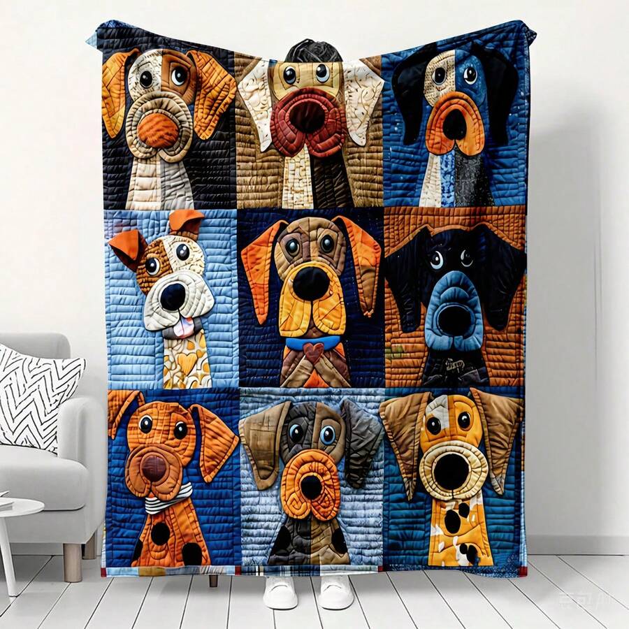 超柔软法兰绒毯，温暖舒适，饰有鲜艳的狗狗图案，适合沙发、卧室，是送给爱狗人士的2025新年礼物，不易起球。 - 彩色 - 查看 1