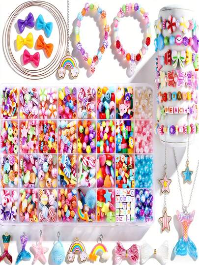 32-Slot Children's Beading DIY Kit, Girls Handmade Intelligent Toy, Bracelet Necklace Making Set, Holiday Gift Creative Jewelry, Parent-Child Handcraft Interactive / Hobby Maker Fun Creation Set, Birthday Gift