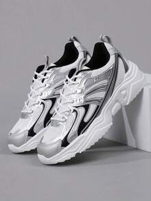 Women's Casual Sports Shoes, Breathable Mesh Sneakers, Leather Patchwork Running Shoes, Fashionable Chunky Sneakers, Lightweight Stylish Casual Shoes For Students, Outdoor, Party, Lolita Style, Comfortable Walking Shoes For Women, All Season