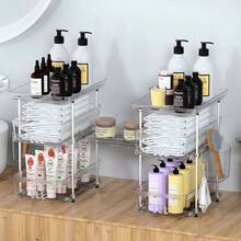 Clear Bathroom Organizers 2 Sets 3 Tier, Pull Out Organizer And Storage With 2 Cups, Slide Out Drawer Storage Container With 6 Dividers, Multi-Purpose Bathroom Organizer - trắng - Xem 4