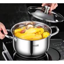 Nồi nấu canh, nồi hấp bằng thép không gỉ dày dặn, thích hợp để nấu mì ramen, dùng được trên bếp ga và bếp từ. - Bạc - Xem 1