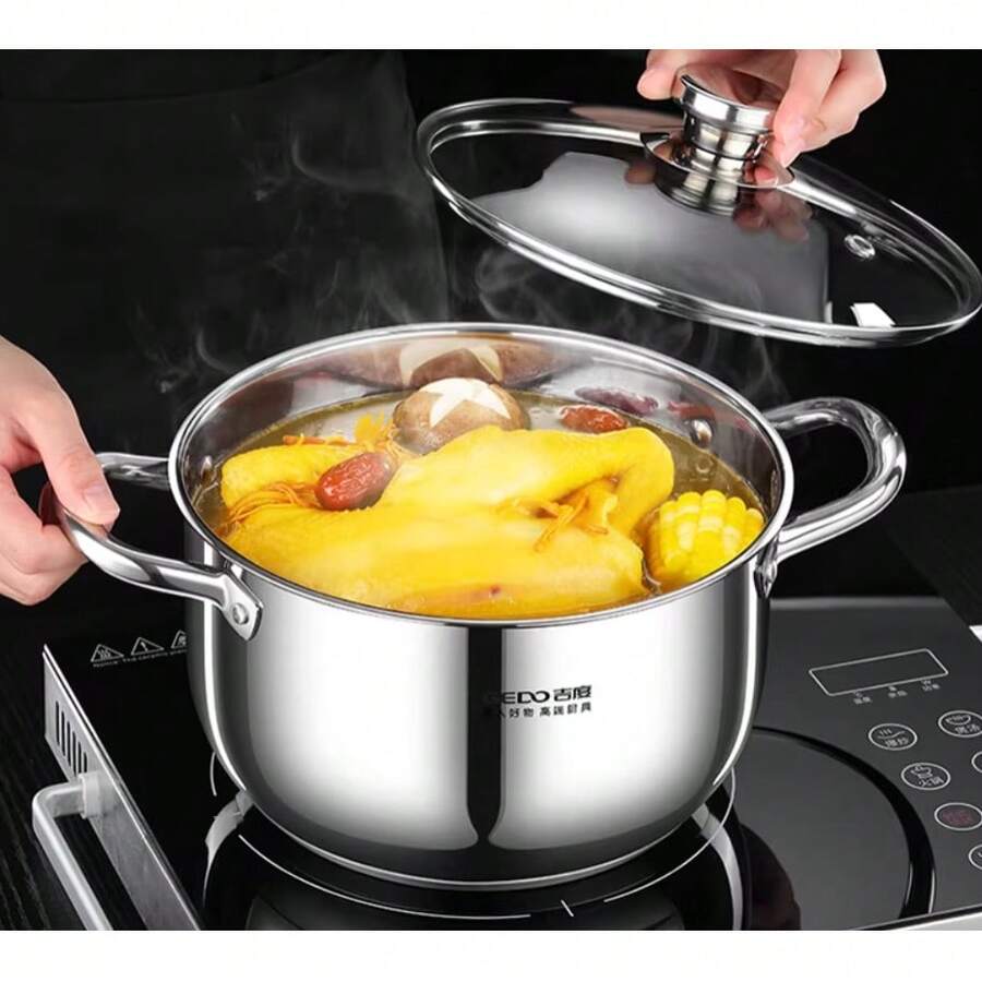 Nồi nấu canh, nồi hấp bằng thép không gỉ dày dặn, thích hợp để nấu mì ramen, dùng được trên bếp ga và bếp từ. - Bạc - Xem 1