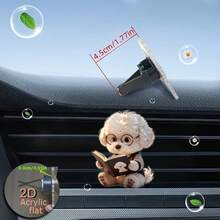 2D Flat 1 Piece: A Bichon Frise Wearing Black-Framed Glasses And Concentrating On Reading. 2D Acrylic Car Air Fresh-Keeping Decoration - Air Outlet Fresh-Keeping - "Scent Source", Equipped With Sponge Sheets, Car Scent Fresh-Keeping, Fashionable Acrylic Car Interior Decoration, Fun Shape, Car Accessories