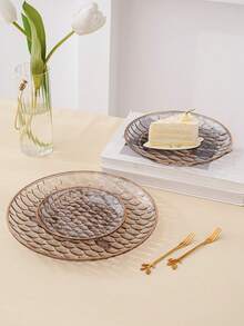 1pc New Luxury Round Gold-Plated Multi-Purpose Trinket Tray - Grey - View 2