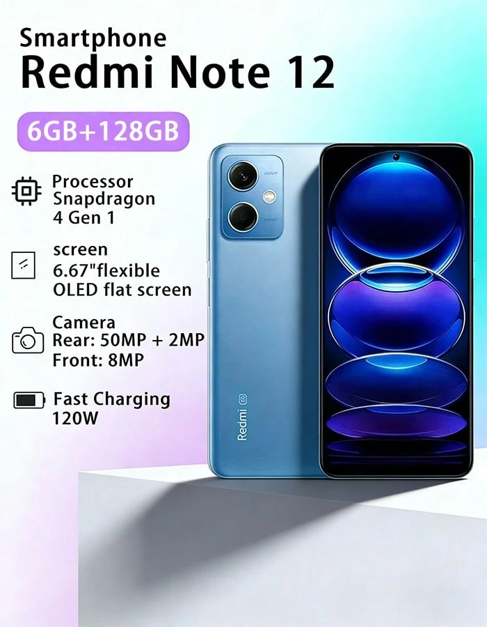 Xiaomi 小米 Redmi Note 12 5G（6+128GB）智能手机，双 SIM 卡，OLED 6.67 英寸显示屏，120Hz 刷新率，33W 快速充电，5000mAh 大容量长效电池，亚洲版（不含充电器） - 藍色 - 查看 1