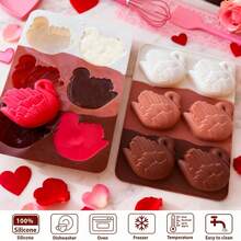 1 Set Valentine's Day Swan Silicone Mold (1pc), 6-Cavity Swan Shaped Soap Mold, Valentine's Day Swan Chocolate Cake Mold, Baking Tray, Suitable For Valentine's Day Candles, Jelly, Pancakes, Cakes And Desserts, Gift Set - Multicolor - View 3
