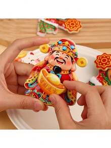 1pc Rotating Magnetic Fridge Magnet With Cartoon Cat & Fortune God Designs, Festive New Year Gift - Multicolor - View 2