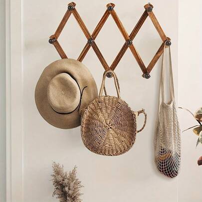 2 Pieces Set, Foldable Wooden Diamond-Shaped Hook Rack, No-Drill Wall Hanger For Hanging Clothes, Door-Mounted Hook For Storing Hats And Bags For Home Use, Vintage-Style Wall Storage Hook, Dormitory Wardrobe Creative Hanging Rack, Foldable Storage Gadget That Takes Up Minimal Space.