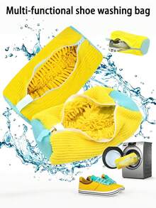 1pc Shoe Wash Bag, Suitable For All Types Of Shoes - Sturdy Polyester Zipper Closure, Plush Lining Interior Protective Laundry Bag, Reusable, For Athletic, Sports & Casual Shoes - Multicolor - View 7