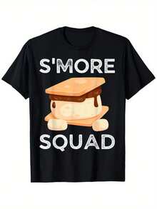 Camiseta Smore Squad Campfire Camping Outdoor Friends Smores para hombres, camiseta de moda con estampado de letras, ajuste regular - peso de tela 180g, 100% S-XXXL, cuello redondo, top casual para camping al aire libre - Negro - Ver 1
