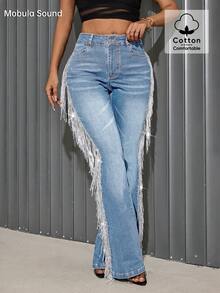 Quần jeans ống loe Mobula Sound Casual Elegant dành cho nữ, kiểu dáng đa năng cho mùa xuân/hè, phù hợp cho các dịp thường ngày, nghỉ lễ, dự tiệc, du lịch, sân bay, chất liệu co giãn thoải mái, ôm sát. - Màu xanh lam - Xem 3