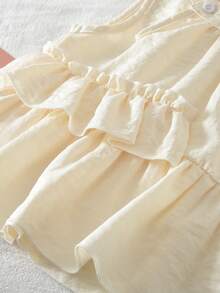 2件套女童格子无袖撞色蕾丝上衣和休闲裤套装，夏季 - 卡其色 - 查看 5