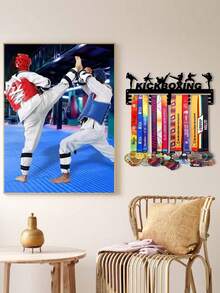 1 pieza Estante metálico para exhibir medallas de Taekwondo de oro, plata y bronce, soporte de pared para almacenamiento y decoración, adecuado para premios deportivos, resistente a la intemperie para exhibición en interiores/exteriores, regalo perfecto para aficionados y campeones deportivos - Negro - Ver 6