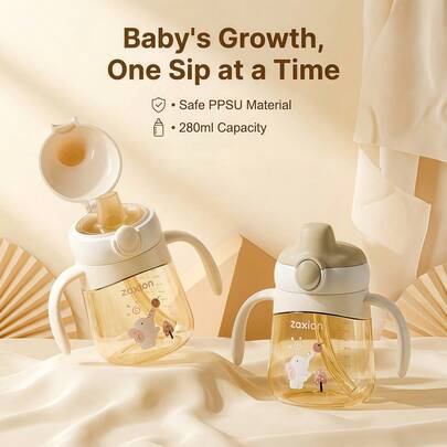 PPSU Sippy Cup, Baby Straw Cup For 6 12 18 Months, Sippy Cup With Straw For Toddlers 1-3 Years, Baby Water Cup For Drinking And Training, 280ml