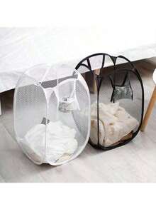 1pc Foldable Laundry Basket, Portable Mesh Home Storage Basket, Dirty Clothes Organizer, Bathroom Hanging Storage Basket, Laundry & Bathroom Supplies, Bathroom Accessories - Multicolor - View 3