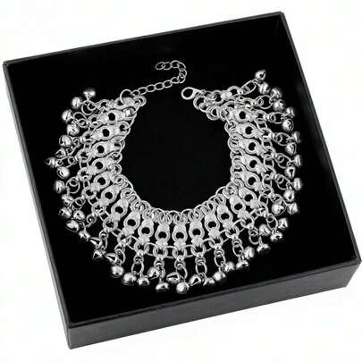 1pc Vintage Belly Dance Anklet With Small Bells, Wide Anklet For Women & Girls, Suitable For Daily Casual, Photography, Decoration, Iron Anklet Bracelet Jewelry