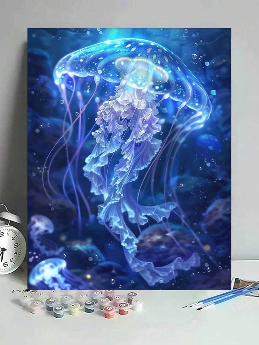 1pc Jellyfish DIY Number Painting, Unframed Canvas Art, DIY Craft, Adult Home Decor, 40x50cm/16x20in - Multicolor - View 1