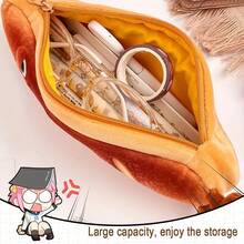 Long Plush Bread Shaped Cartoon Pencil Case, Cute Toast Style Soft Stationery Bag, Multi-Function Zipper Durable Pen Holder Office Supplies - Multicolor - View 4