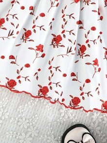 Summer Baby Girl Cute Floral Print Bow Decor Strap Dress - Red - View 6