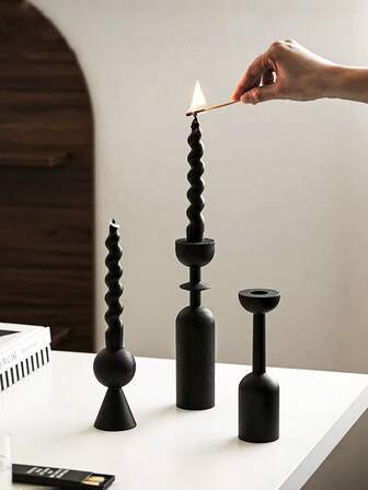 1pc/3pcs Vintage Wooden Candle Holder, Elegant Candle Stand Decor, Aromatherapy Candle Holder For Living Room, Dining Table, Candlelight Dinner, Holiday Party, Wedding Decoration