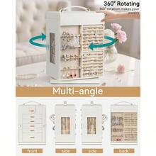 Jewelry Box 6-Tier Organizer Functional 360° Rotating Jewelry Storage Case For Women Girls Ring Necklace Earring Bracelet Holder With Mirror - White - View 3