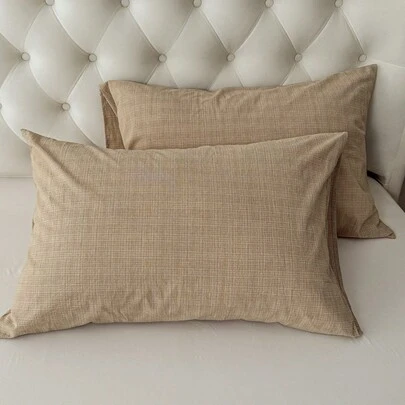 1个100%纯棉枕套，梭织水洗棉枕套，天然纹理，触感柔软，信封式枕套，男女通用，适用于宿舍、卧室床上用品、学校宿舍装饰，简约风格