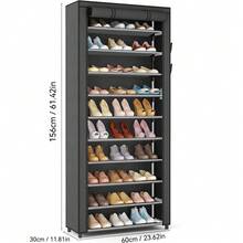 十层鞋柜，带防尘罩，采用铁管+加厚塑料+无纺布工艺，节省空间，容量大，易于组装，便携式鞋柜，适用于玄关、储物架、家庭和宿舍等多种场景的收纳。 - 彩色 - 查看 6