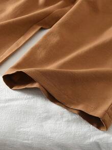 2件套女童格子无袖撞色蕾丝上衣和休闲裤套装，夏季 - 卡其色 - 查看 10