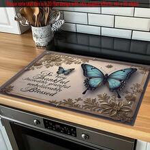 1pc Extra Large Stove Top Cover Mat - Heat-Resistant Non-Slip Kitchen Counter Protector, Elegant Butterfly & Floral Design In Beige/Golden/Blue/Purple/, Thankful &  Theme - Polyester Hot Pad For Gas/Electric Stoves, Dining Table Decor - 50x70cm/19.68x27.56in - View 4