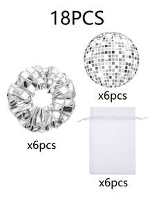 18/3件套迪斯科主题派对宾客伴手礼套装，包含化妆镜、发圈和束口袋；迪斯科派对宾客伴手礼套装，单身派对拍照道具装饰，朋克主题派对桌面摆件，酒吧宾客迎宾纪念品，节日氛围装饰 - 彩色 - 查看 12