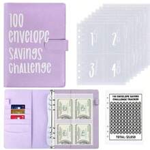 100-Day Envelope Savings Challenge Savings Plan/Planner/Budget Book, Includes 100 Pocket Loose-Leaf Inserts, Cash Budget PU Notebook Set, Back To School Essential, Thanksgiving, Christmas, Birthday, Halloween Gift Idea, Suitable For Back To School Decor, School Supplies, Savings Plan, Bi-Weekly Savings, $10,000 Savings Plan, And 2026-2027 Savings Strategy Planning - Multicolor - View 5