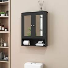 Medicine Cabinet Mirror, Bathroom Wall Mirror Cabinet With Storage, Open Compartment, Adjustable Shelves, White/Black,4.7 X 21.6 X 27.1 Inches - 黑色 - 查看 9