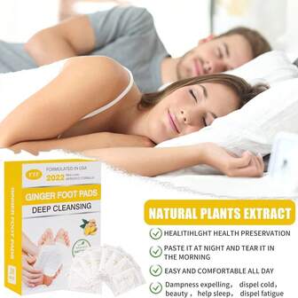 Deep Cleaning And Care Foot Pads, 20Pairs Natural Bamboo Vinegar Ginger Powder Plant Ingredients Foot Patches, Enhance Cleaning And Moisturizing Effects, Warm And Relaxing Sleep After Bathing - Home Foot Scrubbing And Care Foot Pads