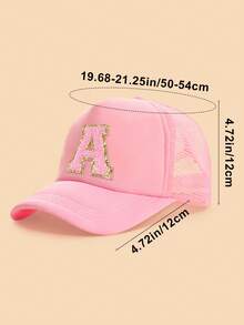 1pc Gold Trim Pink Towel Letter 26 Alphabet Children Baseball Cap, Fashionable Versatile Breathable Trucker Hat, Suitable For Girls Back To School Season Daily Outings Sun Protection - Pink - View 9