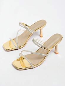 2-In-1 Women's Square Toe Thin Heel Sandals, Fashionable And Versatile Minimalist High Heels - Silver - View 4