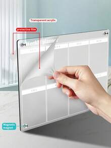 1pc Magnetic Transparent Refrigerator Calendar Board (Comes With 6 Magnetic Whiteboard Pens), Acrylic Writing Board, Transparent Pattern Memo Board, Reusable Weekly/Monthly Planner Magnetic Refrigerator Sticker, Acrylic Memo Board, Magnetic Acrylic Dry Erase Board, Reusable Meal Planner - Multicolor - View 6