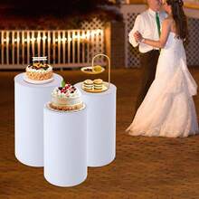 SENDERPICK Wedding Round Cylinder Pedestal Stands, 3 Pcs Wedding Round Cylinder Stand Cake Dessert Display Cylinder For Parties Wedding Birthday Decoration - trắng - Xem 2