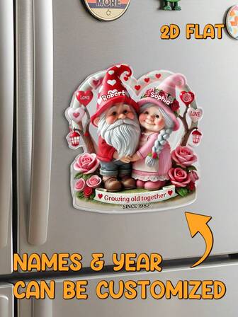 Catygift Custom Couple Gnome Fridge Magnet, Personalized Names & Starting Year, Cute 2D Flat Magnet, Gift For Anniversary, Wedding, Valentine's Day, Couple Gift Idea