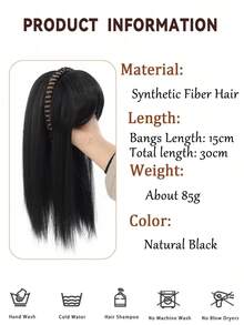 一体式防滑合成假发，带刘海发箍，女士适用，遮盖发际线和白发，自然隐形超薄刘海假发发箍，发带，发圈，合成直刘海和发片，发饰，女士发箍 - 彩色 - 查看 3